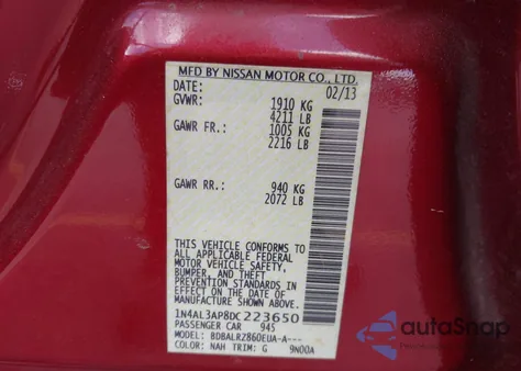 2013 Nissan Altima 2.5 S from USA, damaged, VIN 1N4AL3AP8DC223650